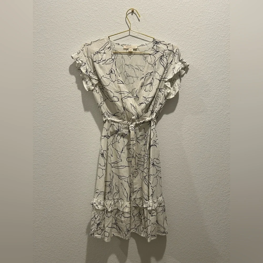 Anthropologie Monteau rayon Floral Print Ruffle babydoll mini wrap Dress - Picture 1 of 7